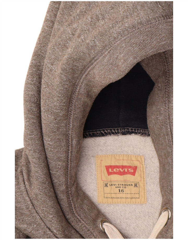 LEVI'S Womens Graphic Hoodie Jumper UK 16 Large  Grey Flecked Cotton