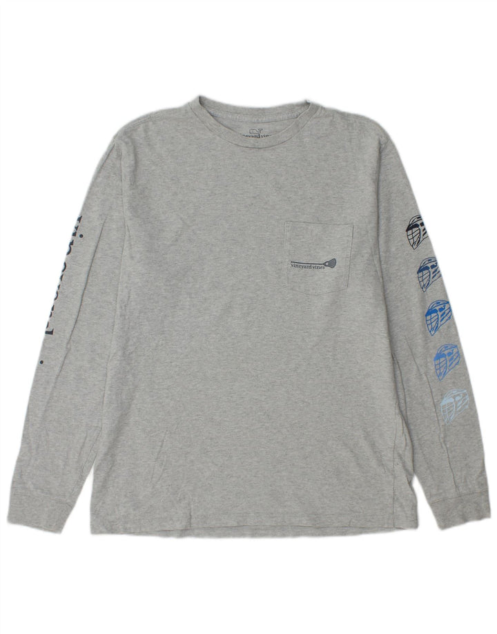 VINEYARD VINES Mens Graphic Top Long Sleeve Small Grey Cotton