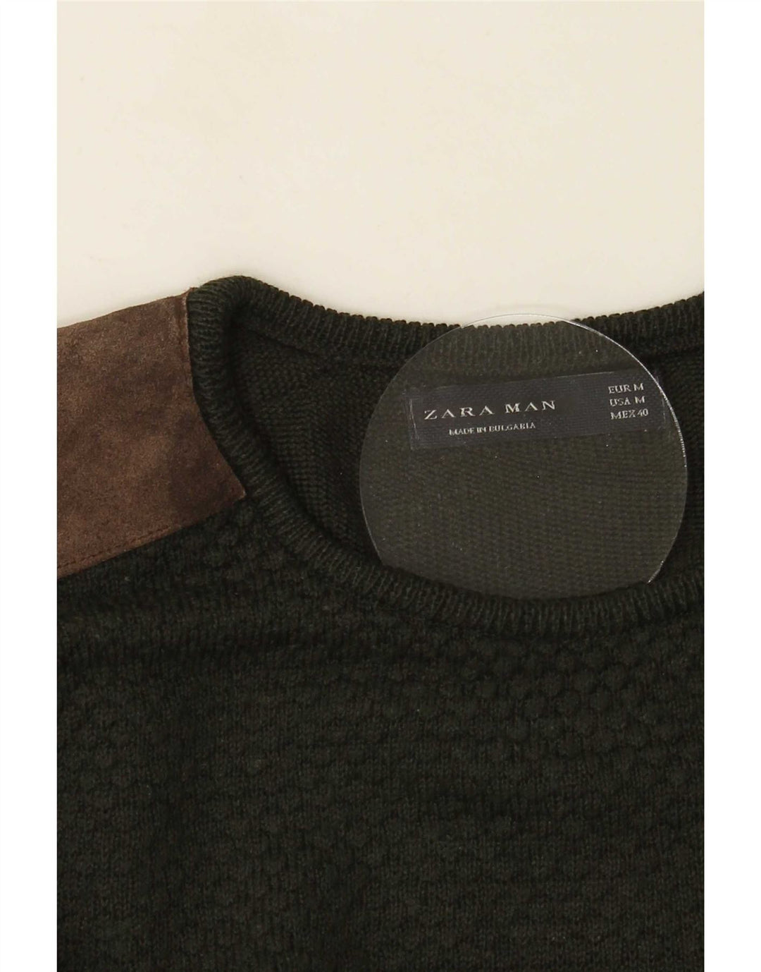 Zara Mens Crew Neck Jumper Sweater Medium Green Colourblock