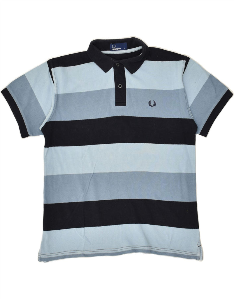 FRED PERRY Boys Polo Shirt 11-12 Years Large Blue Striped Cotton | Vintage Fred Perry | Thrift | Second-Hand Fred Perry | Used Clothing | Messina Hembry 