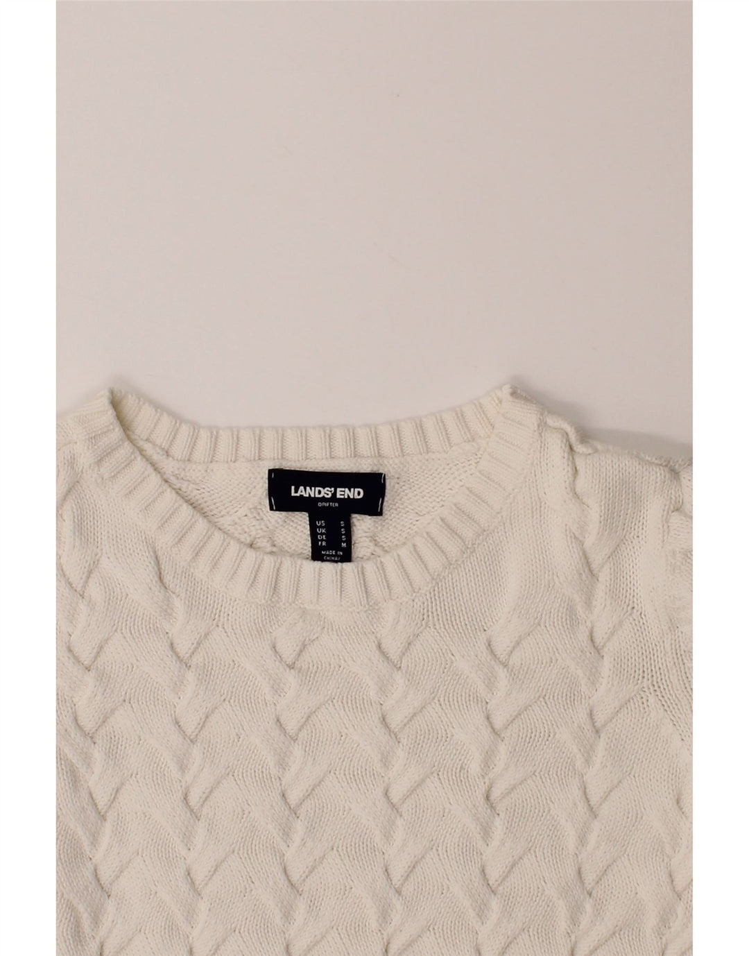 LANDS END Womens Crew Neck Jumper Sweater UK 10 Small White Cotton Vintage Lands End and Second-Hand Lands End from Messina Hembry 