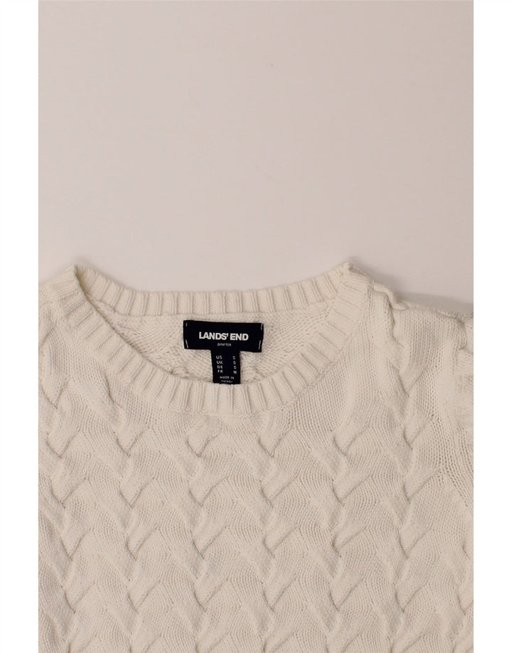 LANDS END Womens Crew Neck Jumper Sweater UK 10 Small White Cotton Vintage Lands End and Second-Hand Lands End from Messina Hembry 
