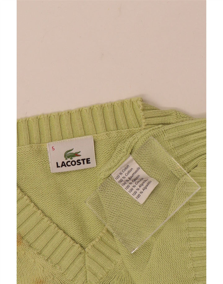 LACOSTE Mens V-Neck Jumper Sweater Size 5 Large Green Cotton