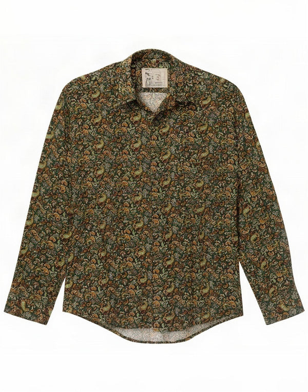 Vintage Mens Shirt Small Green Paisley Viscose