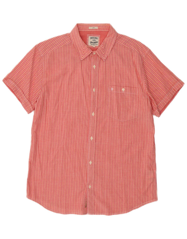 Wrangler Mens Short Sleeve Slim Fit Shirt 2XL Pink Striped Cotton