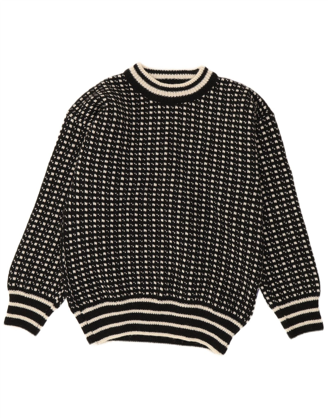 Bratens Mens Boat Neck Jumper Sweater Medium Black Geometric Wool