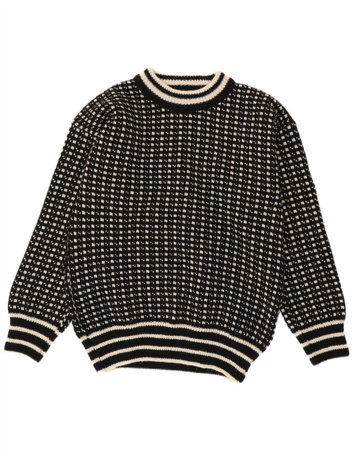 Bratens Mens Boat Neck Jumper Sweater Medium Black Geometric Wool