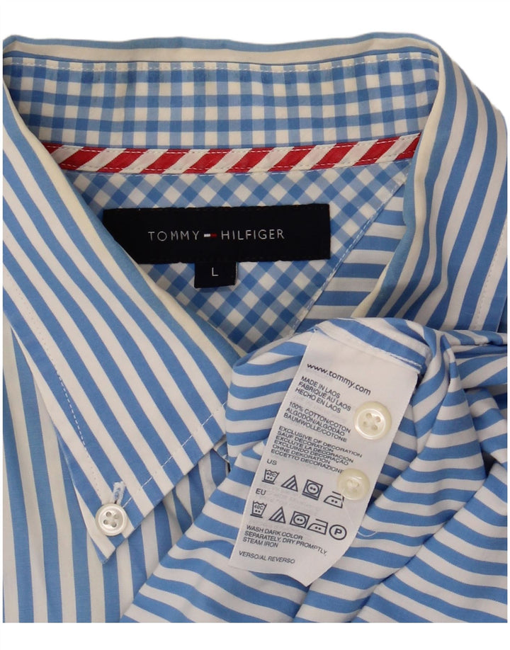 TOMMY HILFIGER Mens Shirt Large Blue Striped Cotton