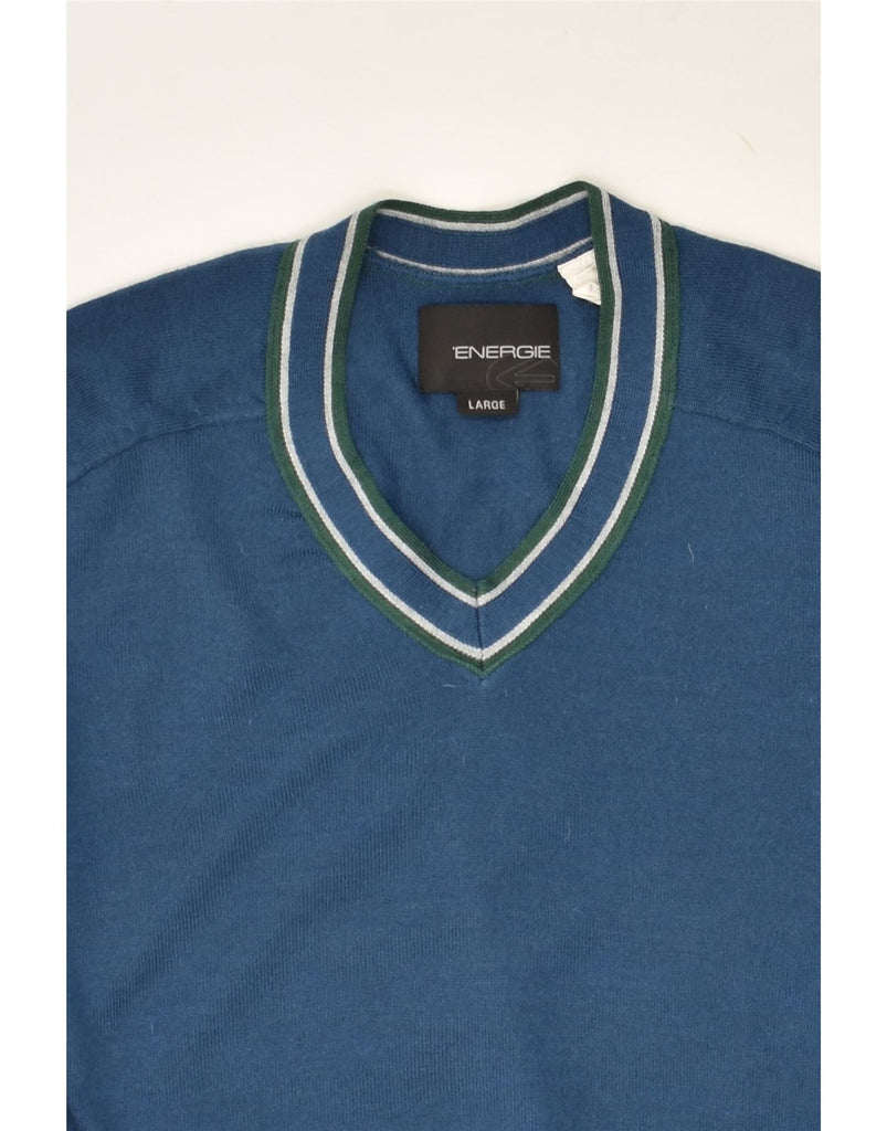 ENERGIE Mens V-Neck Jumper Sweater Large Blue Acrylic | Vintage Energie | Thrift | Second-Hand Energie | Used Clothing | Messina Hembry 