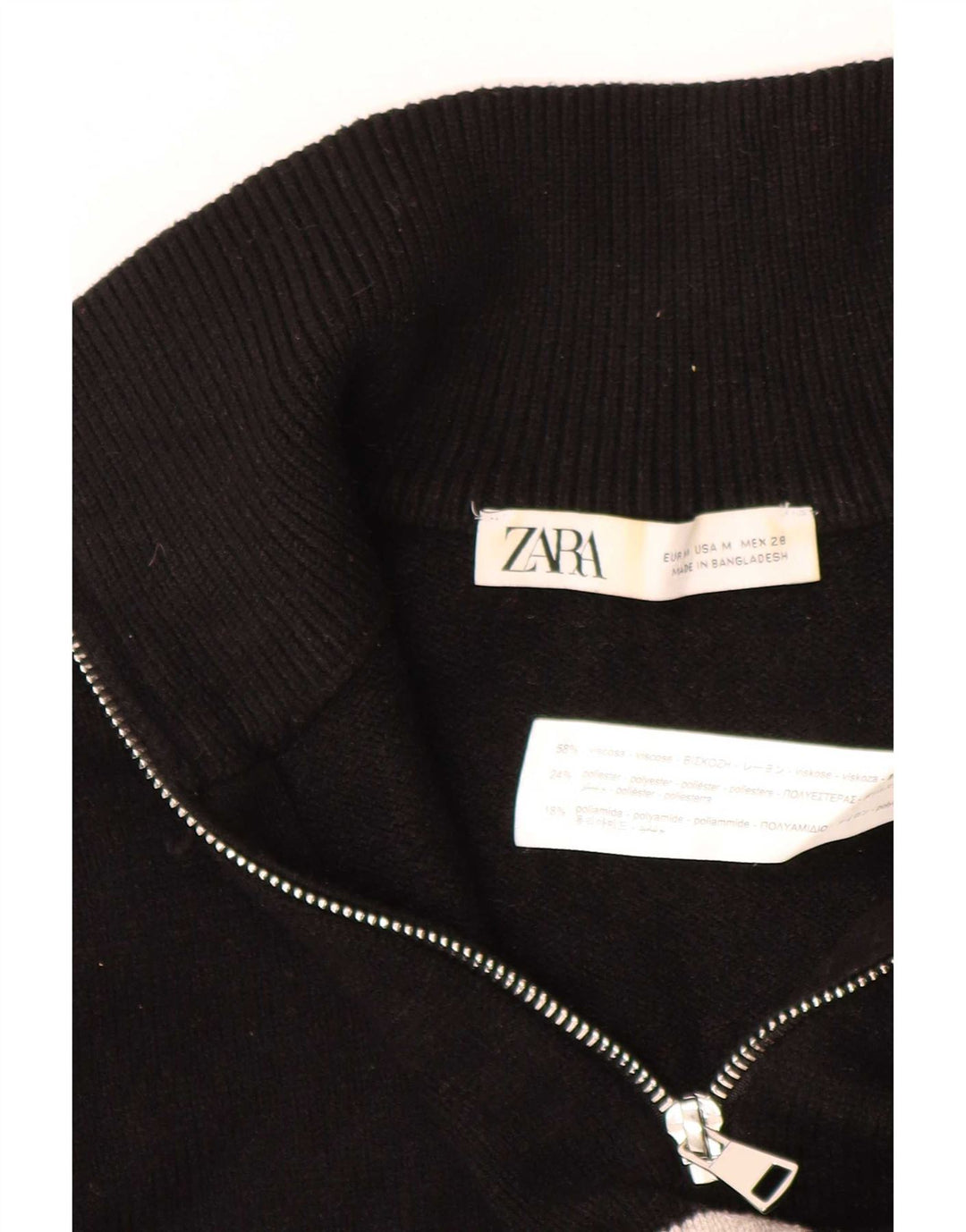 Zara Womens Zip Neck Jumper Sweater UK 14 Medium Black Striped Viscose