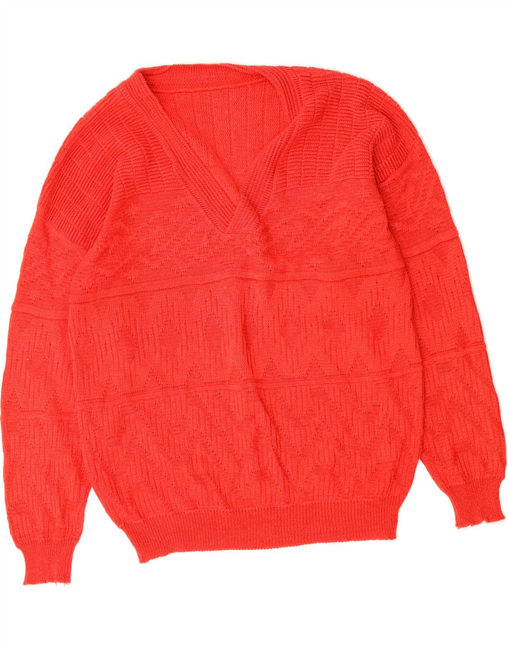 VINTAGE Womens V-Neck Jumper Sweater IT 48 XL Red Cotton Vintage Vintage and Second-Hand Vintage from Messina Hembry 