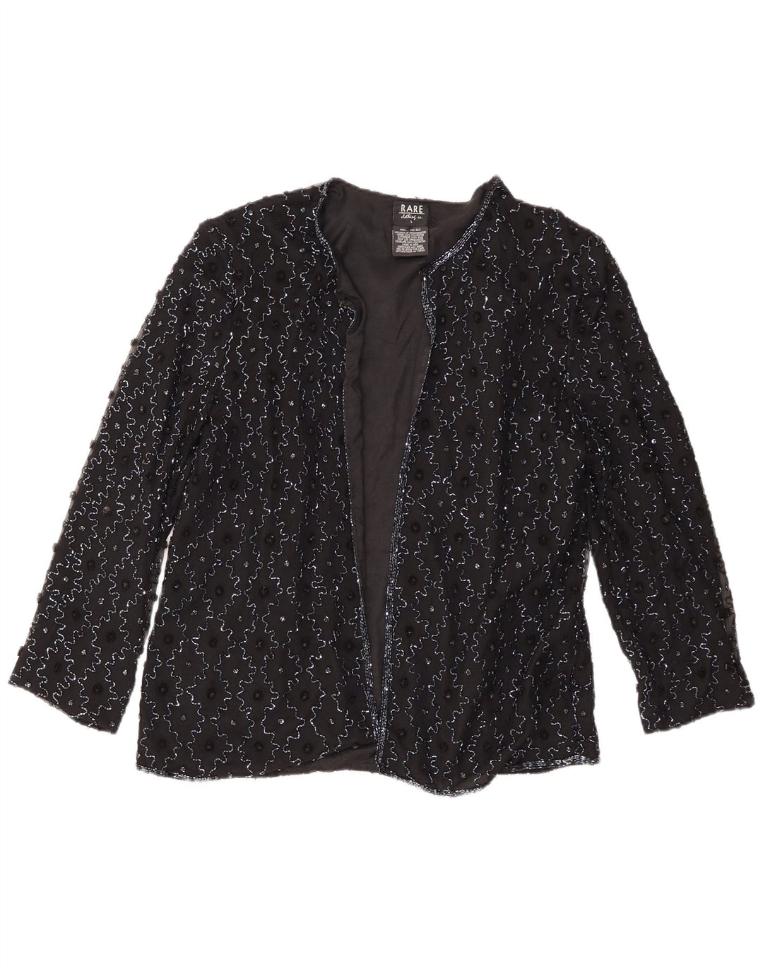 Rare Womens Open Blazer Jacket UK 16 Large Black Silk