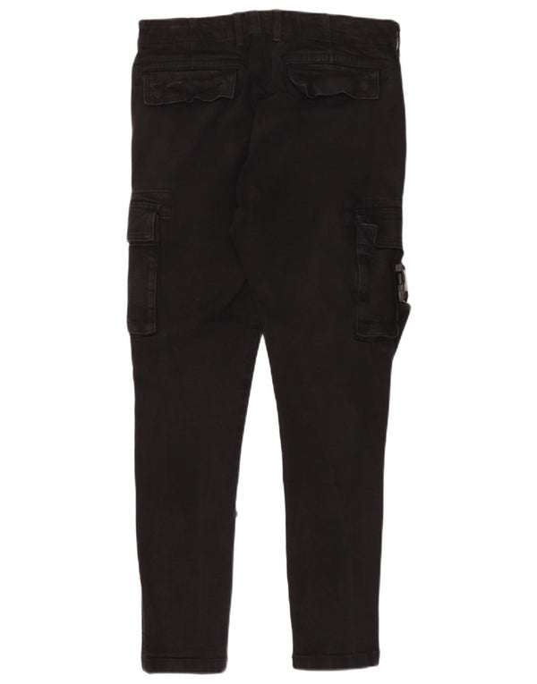 Zara Mens Skinny Cargo Trousers EU 40 Medium W31 L29 Black Cotton