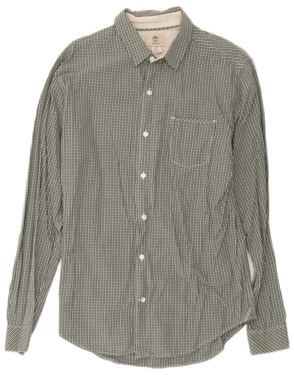 Timberland Mens Slim Fit Shirt Medium Green Gingham Cotton