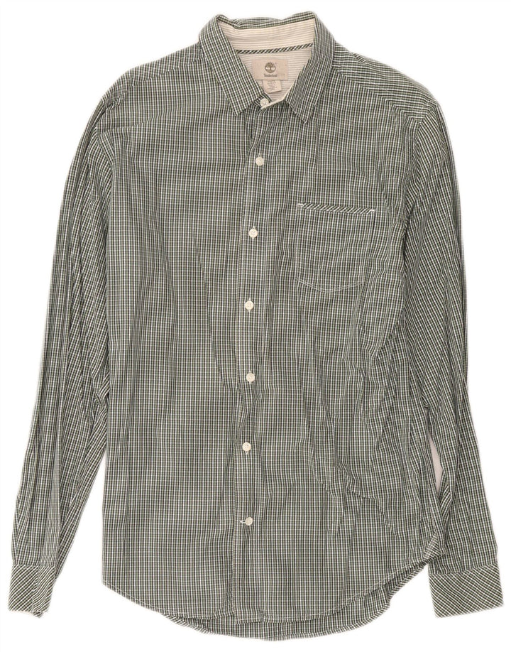Timberland Mens Slim Fit Shirt Medium Green Gingham Cotton