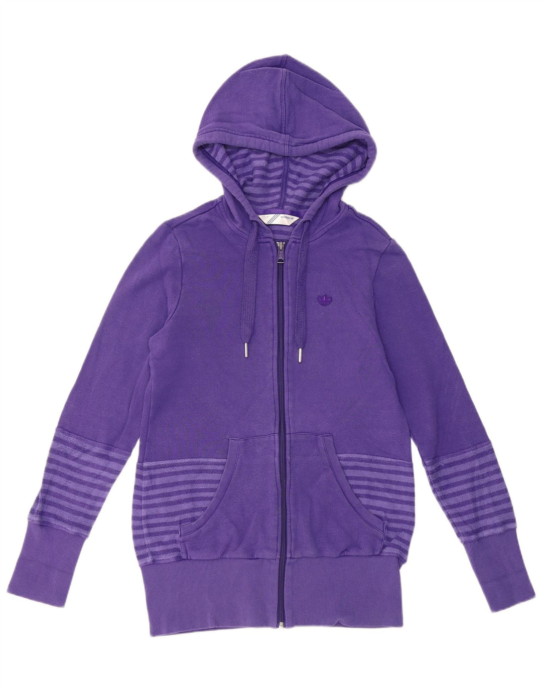 ADIDAS Womens Zip Hoodie Sweater EU 38 Medium Purple Striped Cotton