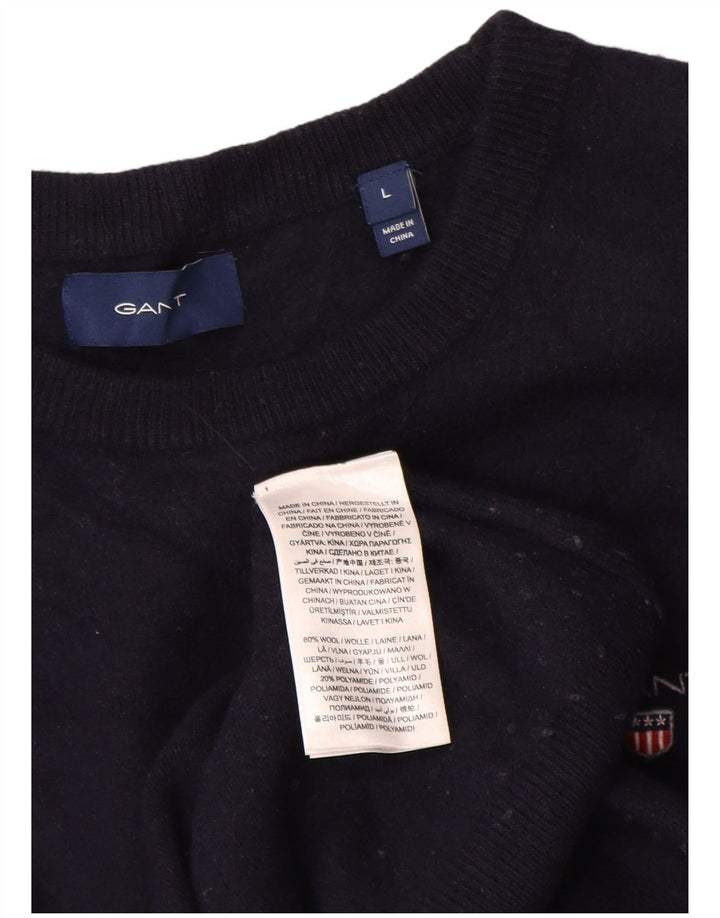 Gant Womens Crew Neck Jumper Sweater UK 14 Large Navy Blue Wool