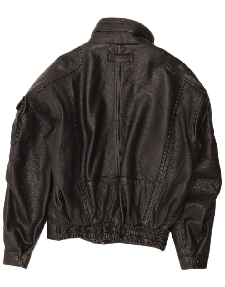 Vintage Mens Bomber Leather Jacket UK 36 Small Black Leather