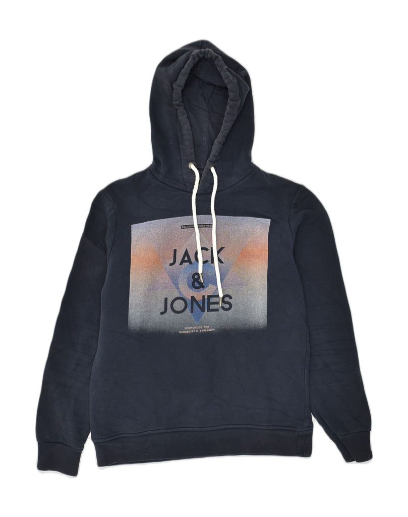 JACK & JONES Mens Graphic Hoodie Jumper Small Navy Blue Cotton | Vintage Jack & Jones | Thrift | Second-Hand Jack & Jones | Used Clothing | Messina Hembry 