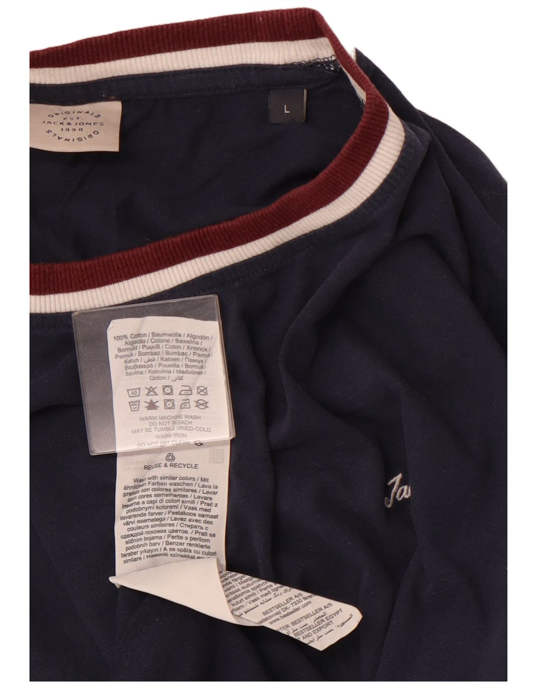 JACK & JONES Mens T-Shirt Top Large Navy Blue Cotton