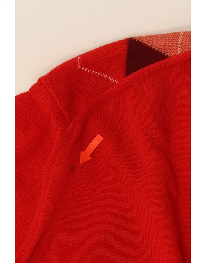 VINTAGE Mens V-Neck Jumper Sweater Medium Red Argyle/Diamond