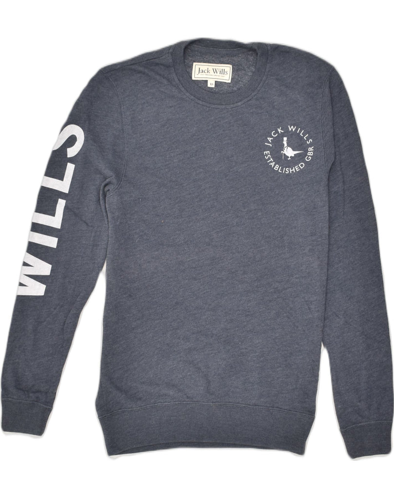 JACK WILLS Mens Graphic Sweatshirt Jumper XS Navy Blue Cotton | Vintage Jack Wills | Thrift | Second-Hand Jack Wills | Used Clothing | Messina Hembry 