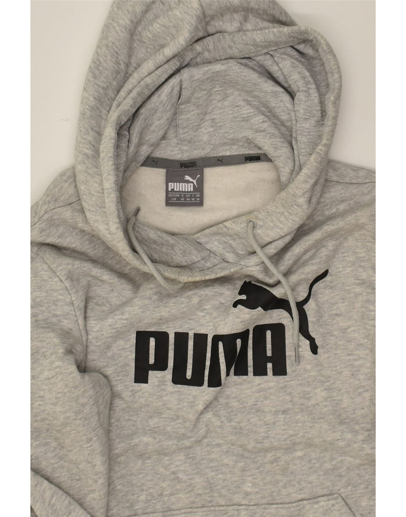 PUMA Womens Graphic Hoodie Jumper UK 14 Large Grey Cotton | Vintage Puma | Thrift | Second-Hand Puma | Used Clothing | Messina Hembry 