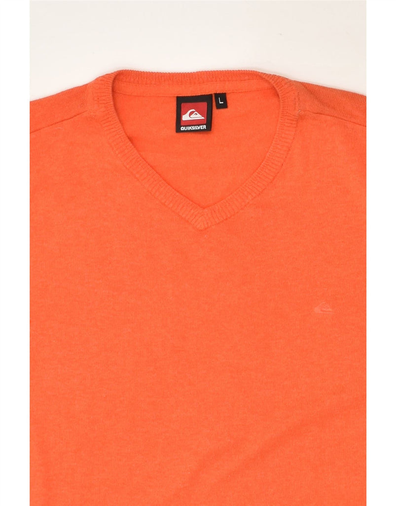 QUIKSILVER Mens V-Neck Jumper Sweater Large Orange Cotton | Vintage Quiksilver | Thrift | Second-Hand Quiksilver | Used Clothing | Messina Hembry 