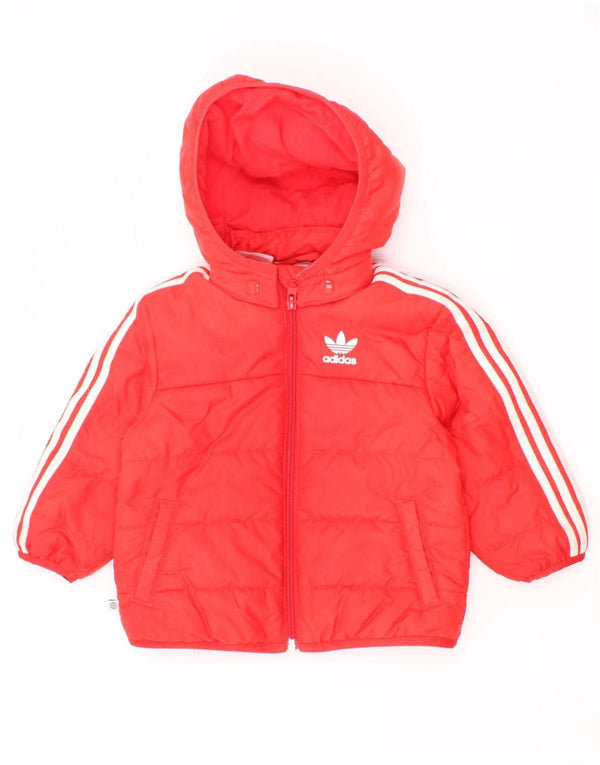 Adidas Baby Boys Hooded Padded Jacket 9-12 Months Red Polyester