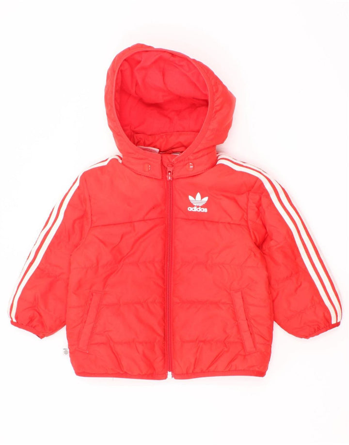 Adidas Baby Boys Hooded Padded Jacket 9-12 Months Red Polyester