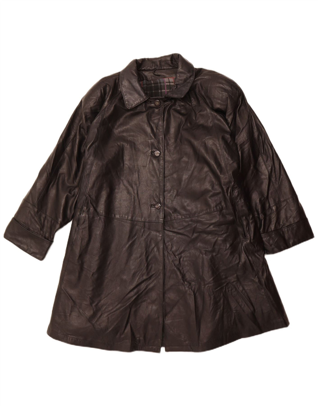 Vintage Womens Oversized Leather Coat IT 56 Large Black Leather