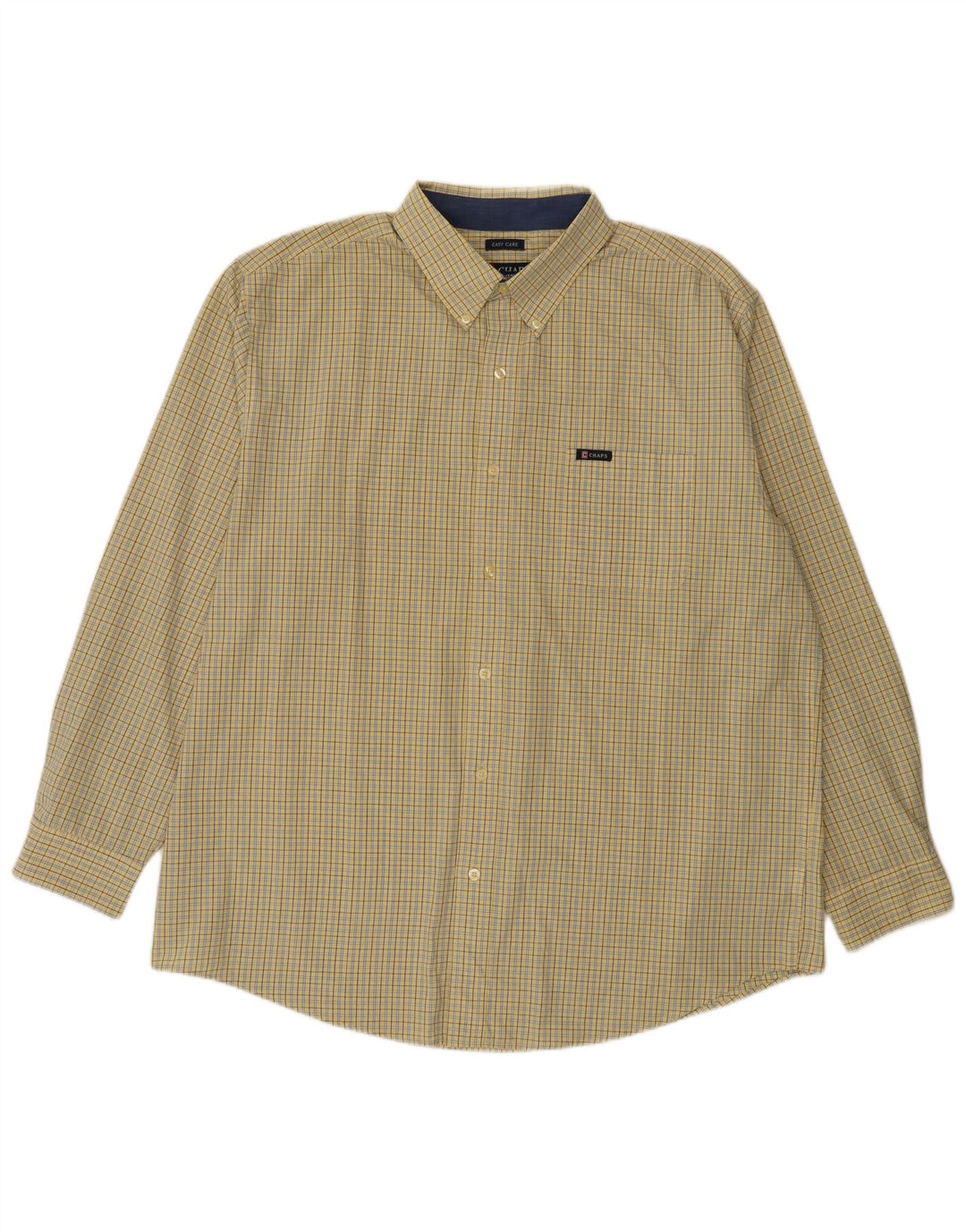 Chaps Mens Easy Care Shirt XL Yellow Check Cotton