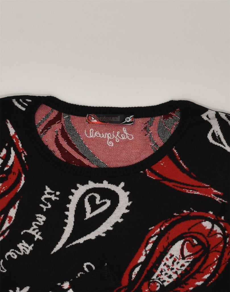 DESIGUAL Womens Boat Neck Jumper Sweater UK 12 Medium Black Paisley Cotton | Vintage Desigual | Thrift | Second-Hand Desigual | Used Clothing | Messina Hembry 