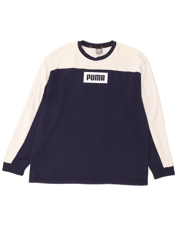 Puma Mens Graphic Top Long Sleeve XL Navy Blue Colourblock Cotton