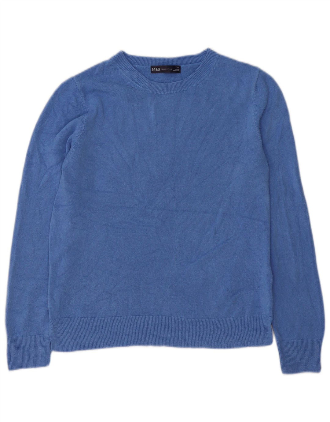 Marks & Spencer Womens Boat Neck Jumper Sweater UK 12 Medium Blue Acrylic