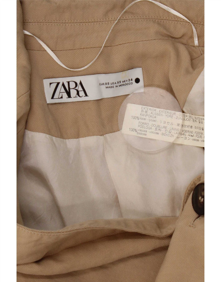 Zara Womens 1 Button Blazer Jacket UK 6 XS Beige Lyocell