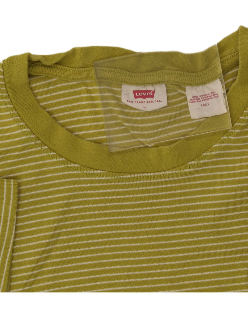 LEVI'S Womens T-Shirt Top UK 14 Large Green Striped Cotton Vintage Levi's and Second-Hand Levi's from Messina Hembry 