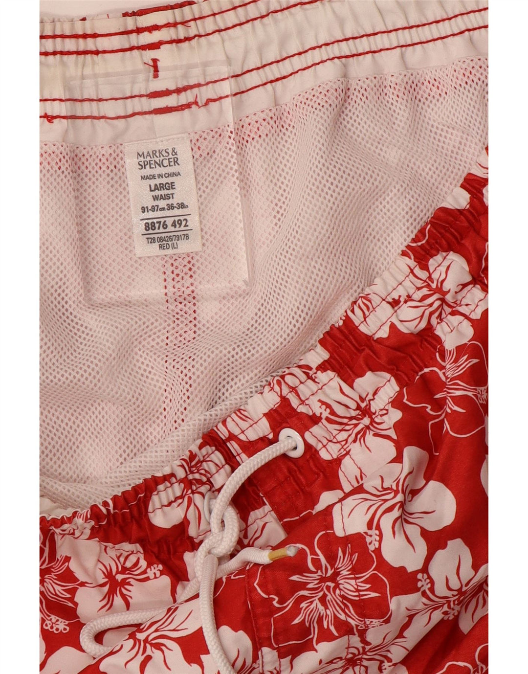 Marks & Spencer Mens Swimming Shorts Large  Red Floral Polyester