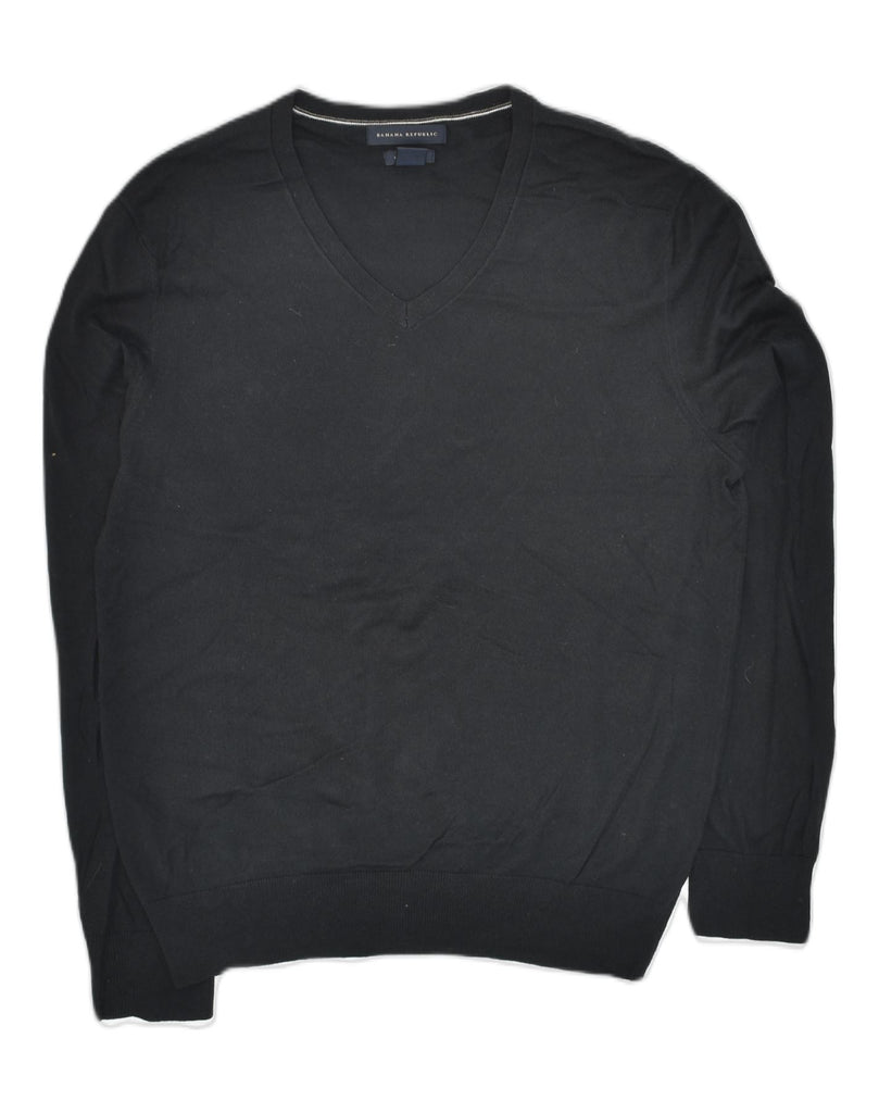 BANANA REPUBLIC Mens V-Neck Jumper Sweater Medium Black Silk | Vintage Banana Republic | Thrift | Second-Hand Banana Republic | Used Clothing | Messina Hembry 