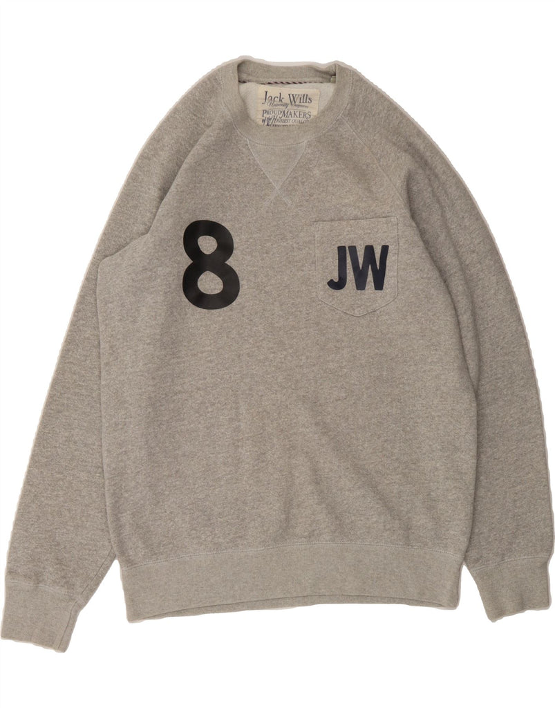 JACK WILLS Mens Graphic Sweatshirt Jumper Medium Grey Cotton Vintage Jack Wills and Second-Hand Jack Wills from Messina Hembry 