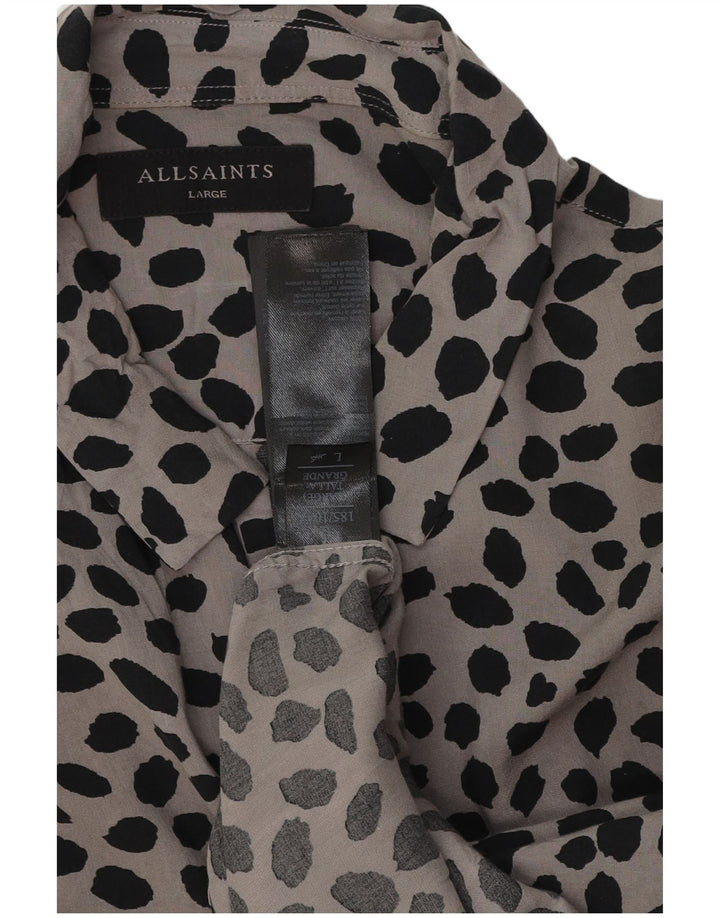 All Saints Mens Shirt Large Grey Animal Print Viscose