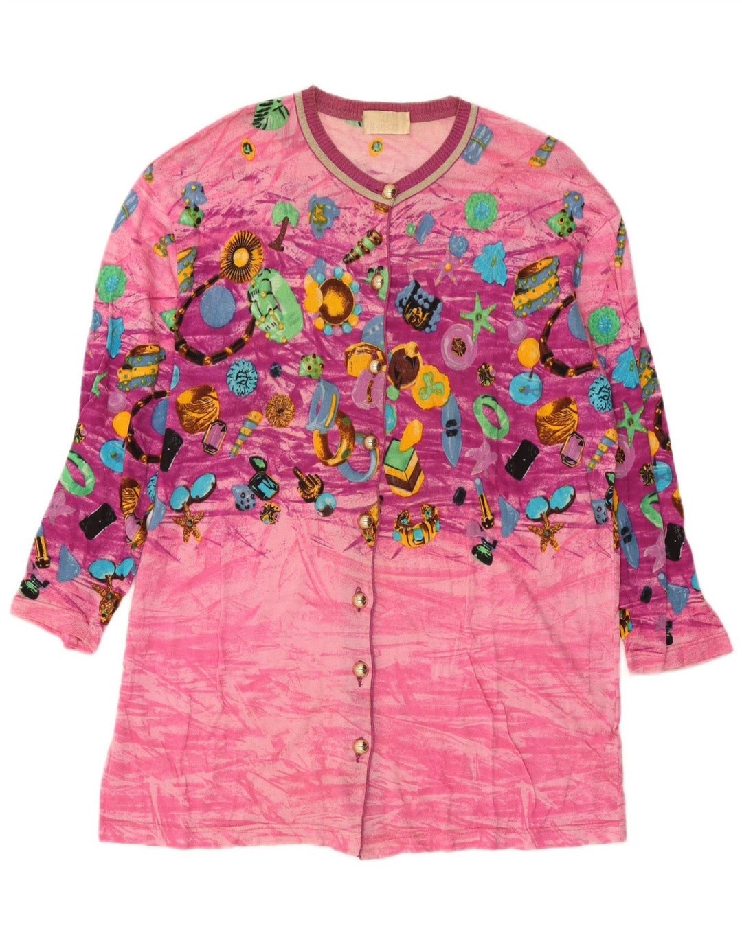 Le Bambole Womens Abstract Pattern Longline Cardigan Sweater IT 48 XL Pink