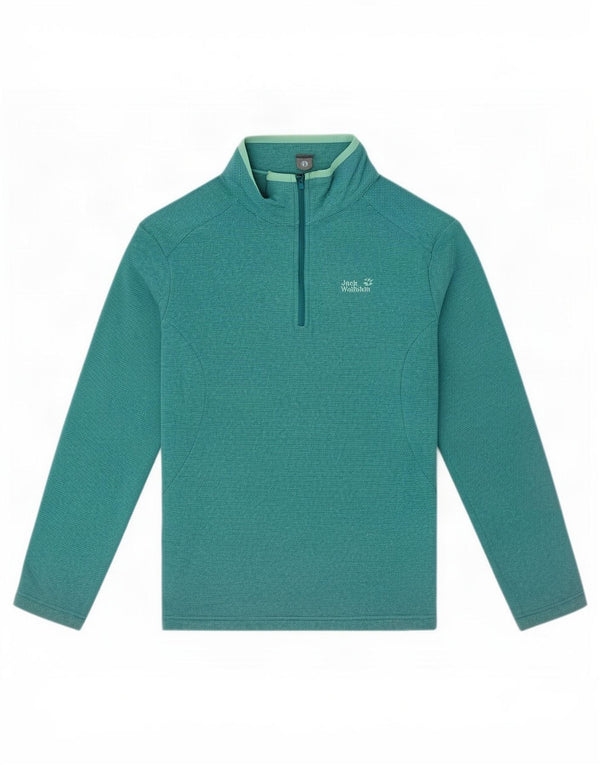 Jack Wolfskin Womens Zip Neck Fleece Jumper UK 12/14 Medium Green Pinstripe