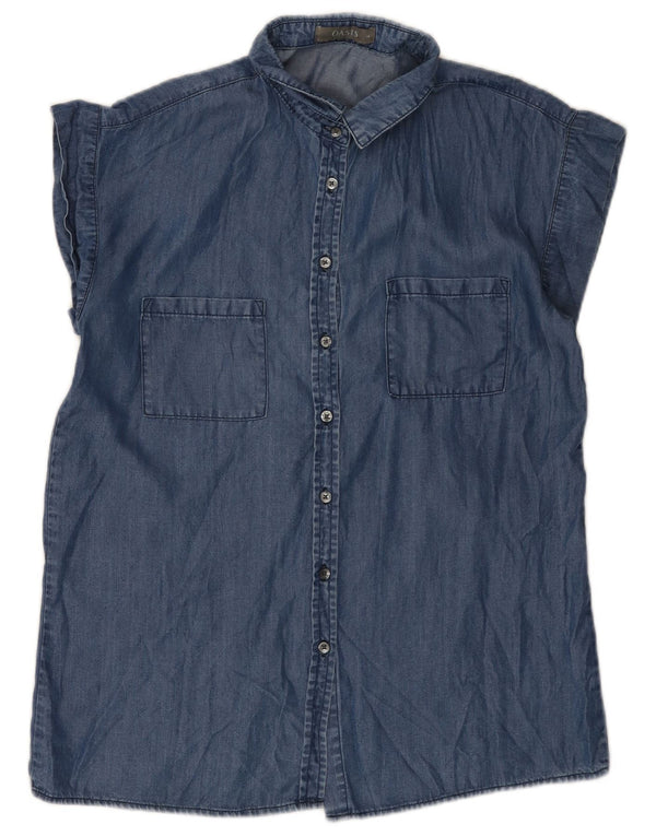 Oasis Womens Short Sleeve Denim Shirt Blouse UK 10 Small Blue Lyocell