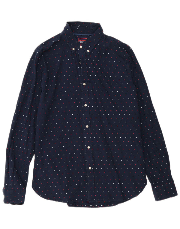 SUPERDRY Mens Regular Fit Shirt Large Navy Blue Spotted Cotton
