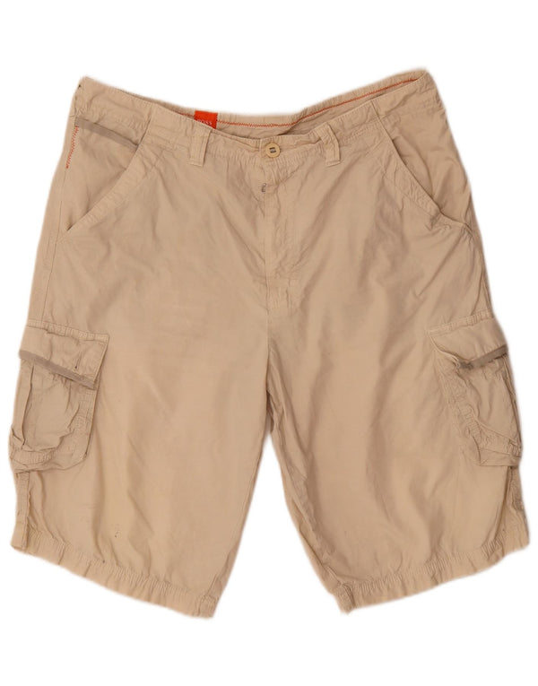 Hugo Boss Mens Cargo Shorts EU 52 XL W38 Beige Cotton