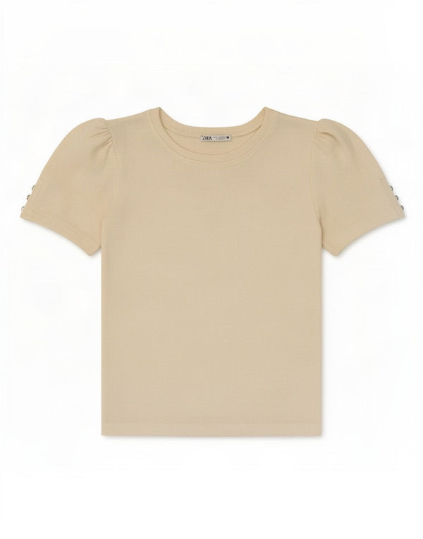Zara Womens T-Shirt Top UK 10 Small Beige Viscose