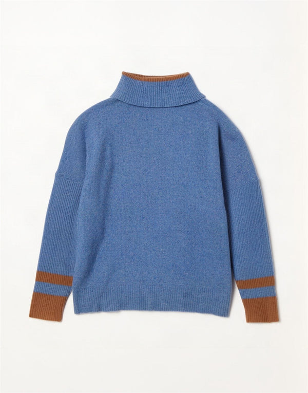 Jigsaw Womens Roll Neck Jumper Sweater UK 16 Large Blue Colourblock Wool