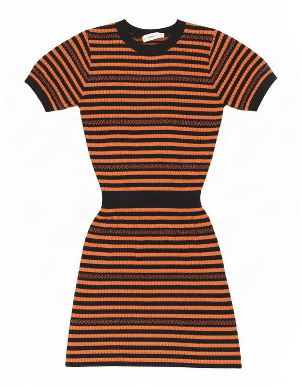 Zara Womens Short Sleeves Jumper Dress UK 10 Small Orange Striped