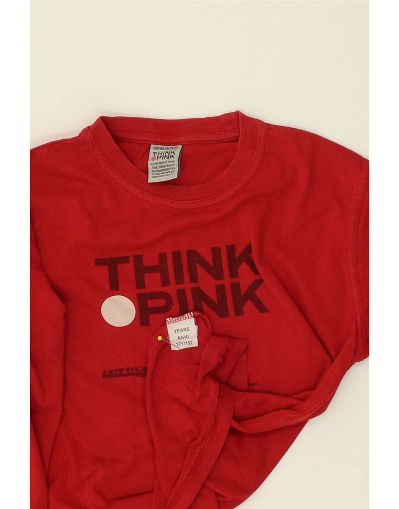 THINK PINK Girls Graphic Top Long Sleeve 11-12 Years Red Cotton Vintage Think Pink and Second-Hand Think Pink from Messina Hembry 